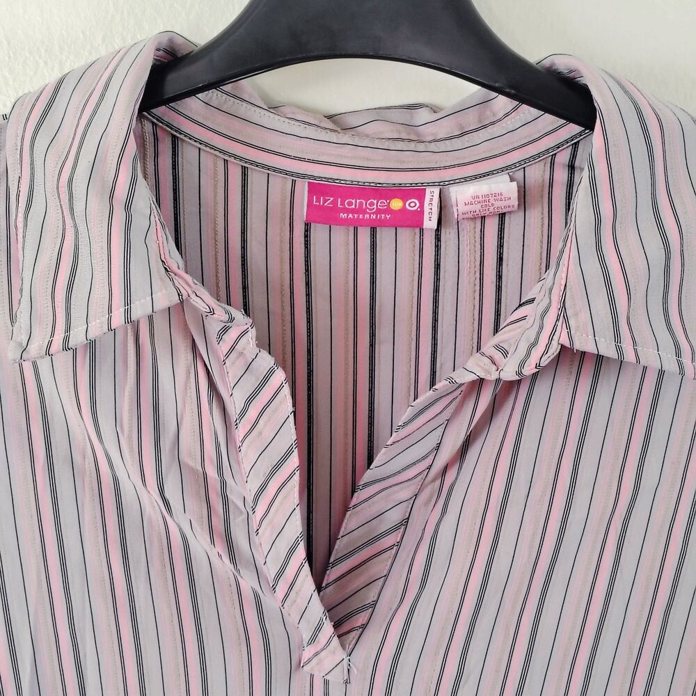 Liz Lange XXL pink grey stripe stretch women's 3/4 sleeve maternity top - Picture 4 of 9